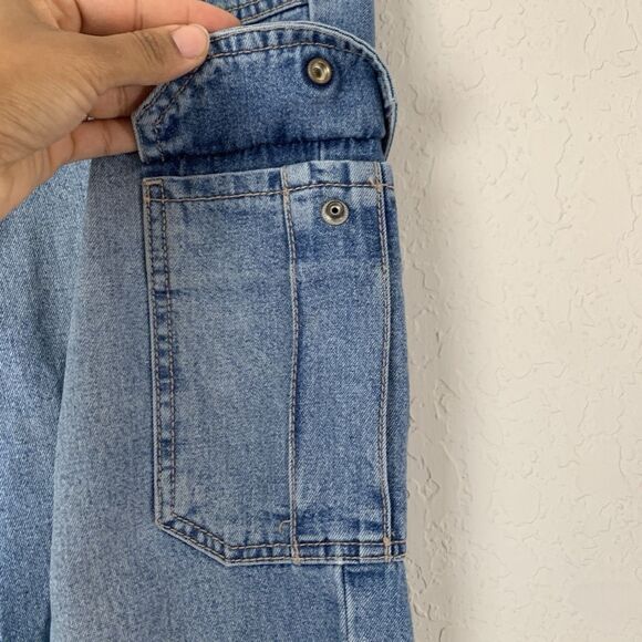 American Eagle Jeans Cargo Joggers Women M Blue Denim Drawstring Utility Tapered - Picture 5 of 10